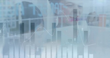 Poster - Animation of financial data processing over happy schoolgirl