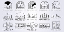 set collection bundle camp night tent camp fire logo vector illustration design clever creative line art logo fantasy