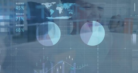 Poster - Animation of financial data processing over happy schoolgirl