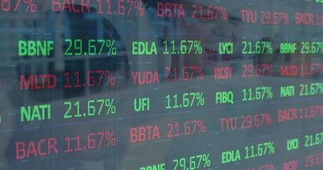 Poster - Animation of financial data processing over business people