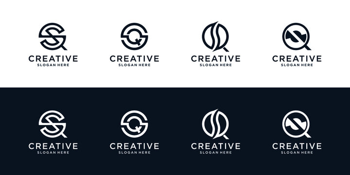 set of creative letter s and q  monogram design modern minimalist