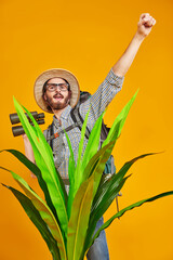 Canvas Print - enthusiastic man with binoculars