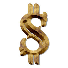 Wall Mural - 3D rendering of the golden dollar sign isolated on white background in medieval style