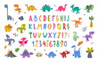 Funny Dinosaurs Prehistoric Creature and Comic Dino Alphabet Letters Vector Set