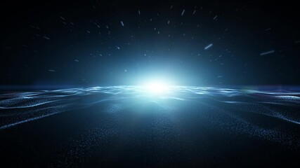 Wall Mural - futuristic space waves horizon with stars and shining star effects.