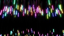 Abstract Looped 4k Dark Background With Running Neon Lights On Multi Colored Tubes. Bg For Show Or Events, Exhibitions, Festivals Or Concerts, Music Videos, VJ Loop For Night Clubs.