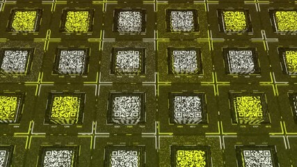 Aufkleber - Database and computer network concept, seamless loop. Animation. Parallel rows of small square shaped flowing QR codes.