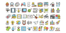 Various Hobbies Icons Selection On White Background - Vector