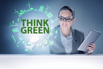 Poster - Think green ecological concept with businesswoman