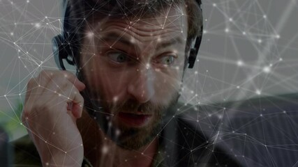 Poster - Animation of network of connections over businessman wearing phone headset