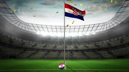 Poster - Animation of gold confetti falling over flag of croatia at sports stadium