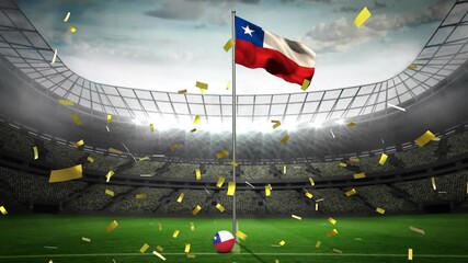 Poster - Animation of gold confetti falling over flag of chile at sports stadium