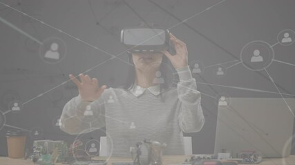Poster - Animation of digital interface over businesswoman using vr headset