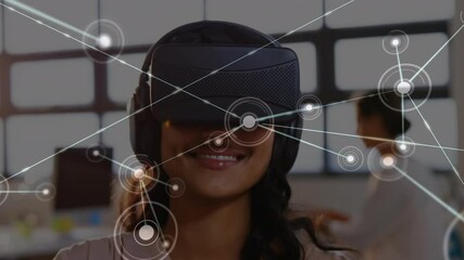Poster - Animation of digital interface over businesswoman using vr headset