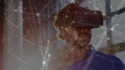Poster - Animation of network of connections over businessman using vr headset