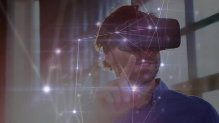 Poster - Animation of network of connections over businessman using vr headset