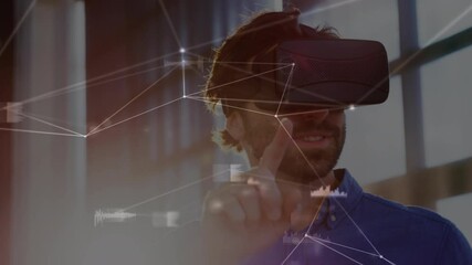 Poster - Animation of network of connections over businessman using vr headset
