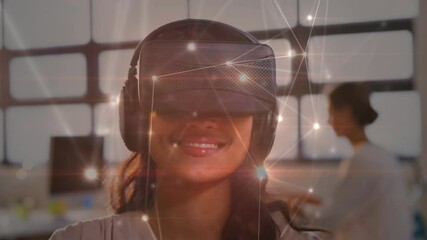 Poster - Animation of digital interface over businesswoman using vr headset