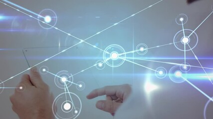 Poster - Animation of network of connections over businessman using tablet