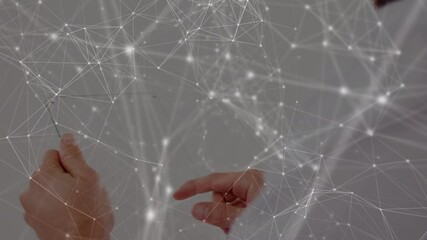 Poster - Animation of network of connections over businessman using tablet