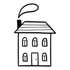 Poster - Hand drawn cute house. Doodle sketch style home. House building with window, roof. Vector illustration for home icon.