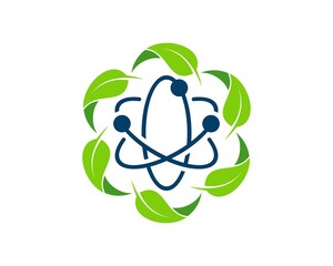 Sticker - Circular nature leaf with Atom symbol inside