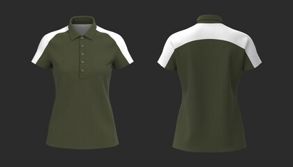 Blank collared shirt mockup, front and back views, tee design presentation for print, 3d rendering, 3d illustration