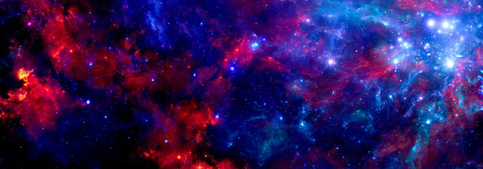 Wall Mural - a bright blue red cosmic background with a nebula and stardust