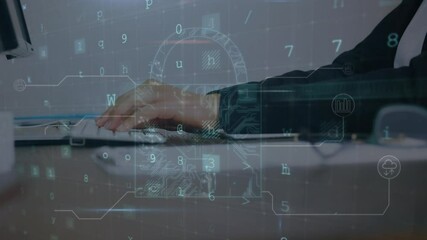 Poster - Animation of cyber attack warning over man using computer