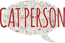 Cat Person Vector Illustration Word Cloud Isolated On A White Background.