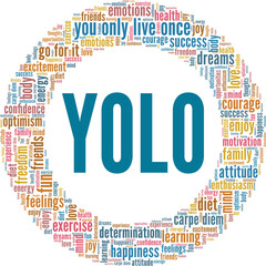 Wall Mural - YOLO - You Only Live Once vector illustration word cloud isolated on a white background.