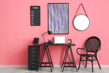 Sticker - Interior of stylish room with modern workplace