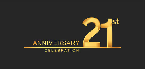 Wall Mural - 21st years anniversary celebration with elegant golden color isolated on black background, design for anniversary celebration.