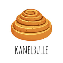 Kanelbulle - Swedish Cinnamon Roll. Sweet Bun Popular In Sweden. Vector Illustration In The Cartoon Style.