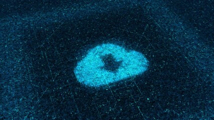 Aufkleber - Glowing animation with cloud storage sign. Animation. Luminous particles fall and form sign of cloud. Sign of end of uploading files to cloud storage