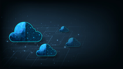 Leinwandbilder -  Cloud computing concept design.Cloud storage with data protected exchange  Cloud computing, big data center, on dark blue background.Cloud Technology illustration concept.