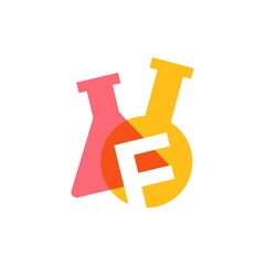 f letter lab laboratory glassware beaker logo vector icon illustration