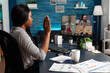 © DC Studio - African american woman greeting entrepreneur collegues discussing marketing class ideas during online videocall meeting conference. Black student using university elearning platform