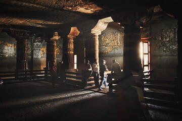 Wall Mural - Inside one of the cave temples of the Ajanta Caves.