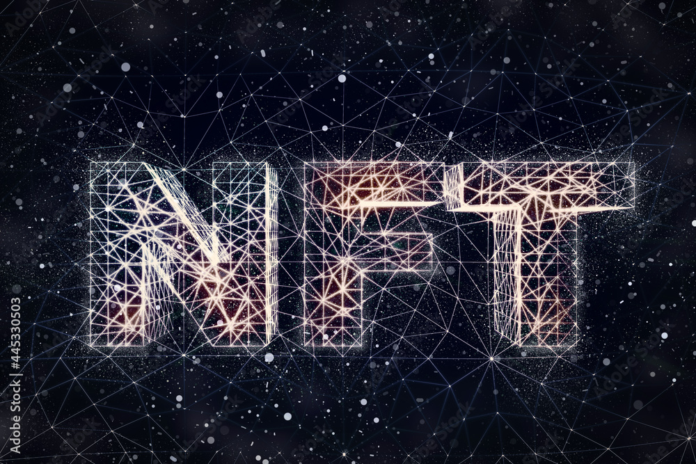 NFT non fungible token concept. ART property space. Cryptoart intellectual property