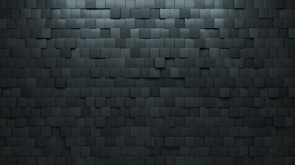 3D, Square Mosaic Tiles arranged in the shape of a wall. Polished, Semigloss, Bricks stacked to create a Concrete block background. 3D Render