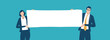 © bizvector - The message. Couple of two business persons holding a white panel. Place for your copy text. Business vector illustration