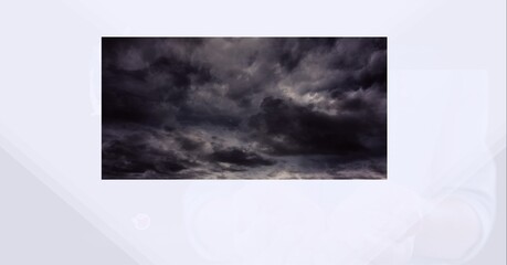 Poster - Digitally generated image of dark clouds against white technology background