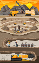 Wall Mural - Landscape of coal mine industry with underground