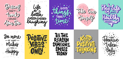 set of 10 motivational posters with hand drawn lettering design element for wall art, decoration, t-