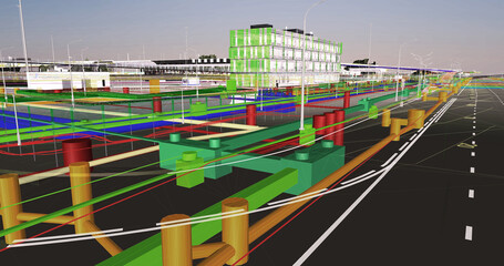 Wall Mural - the bim model of road infrastructure and underground urban utilities