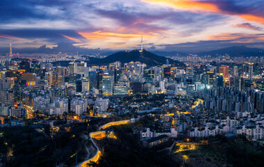 Sticker - Cityscap of N seoul tower and seoul city from top of mountain