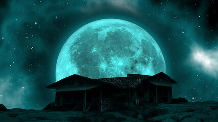Wall Mural - Full moon and cloudy over an old house