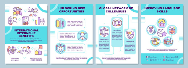 International internship benefits brochure template. Language skill. Flyer, booklet, leaflet print, cover design with linear icons. Vector layouts for presentation, annual reports, advertisement pages