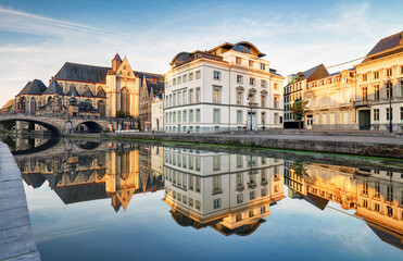 Wall Mural - Belgium, Ghent - canal and medieval buildings in popular touristic city
